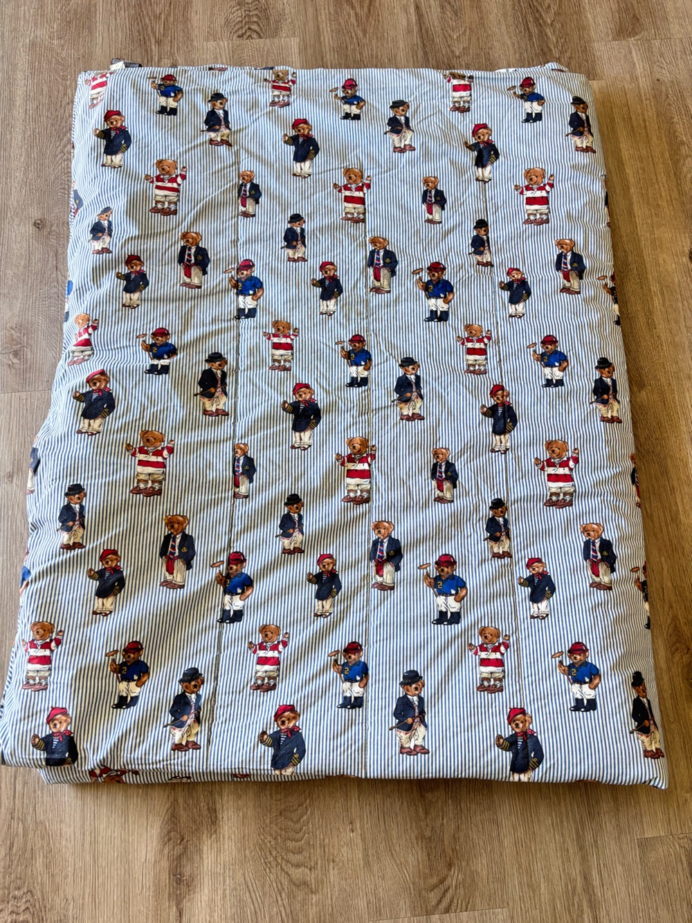 RALPH LAUREN POLO Twin Comforter TEDDY BEAR BLUE STRIPE Vintage Print